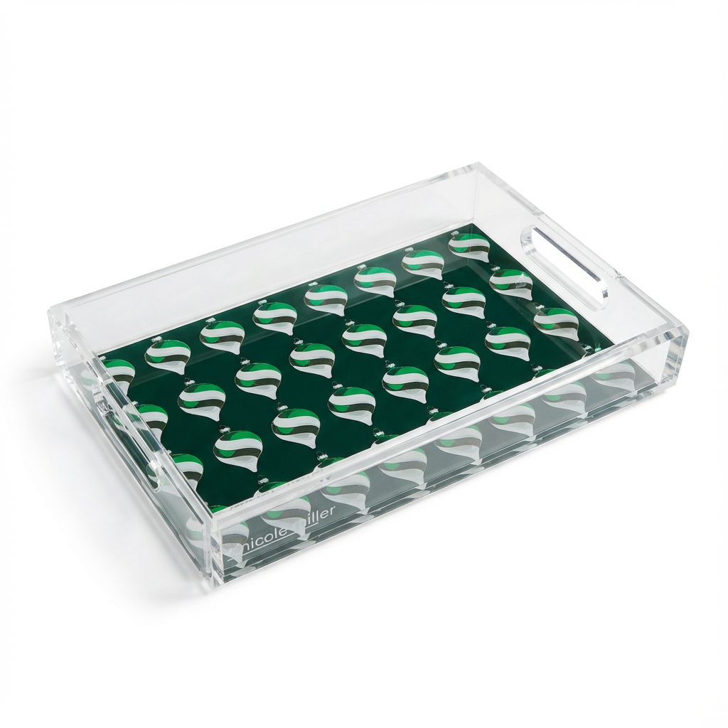 Xmas Ornament Green Acrylic Vanity Tray 7 x 12.25