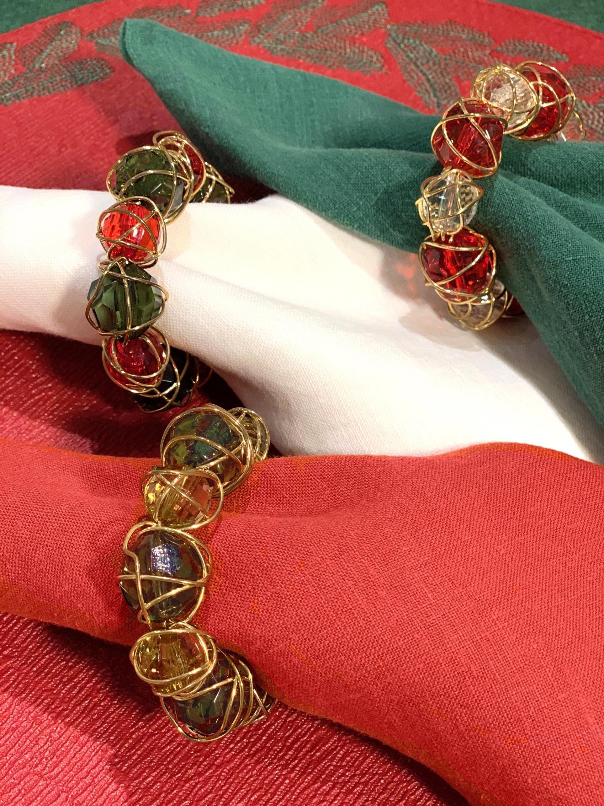 Napkin Rings -crystal Baubble  Red And Green 2¨diameter