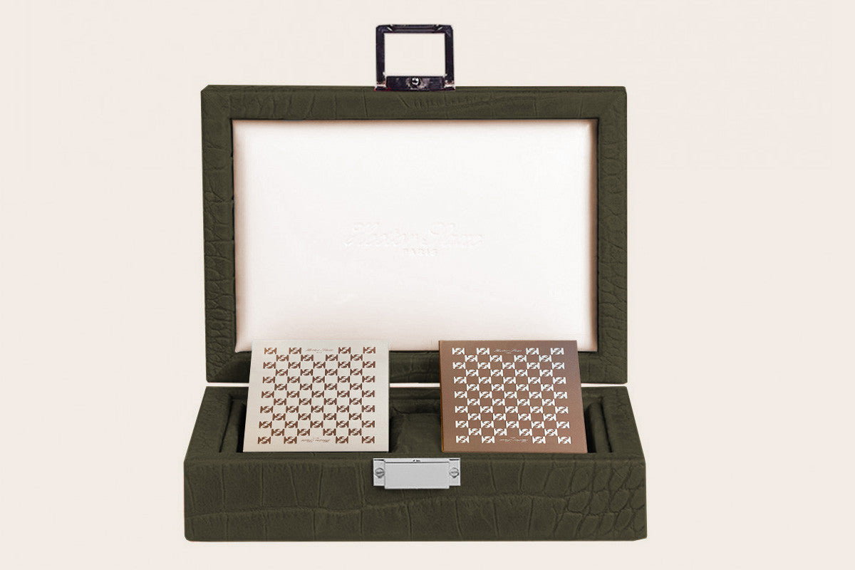 Set de Cartas de Piel Grabado Cocodrilo – Kaki