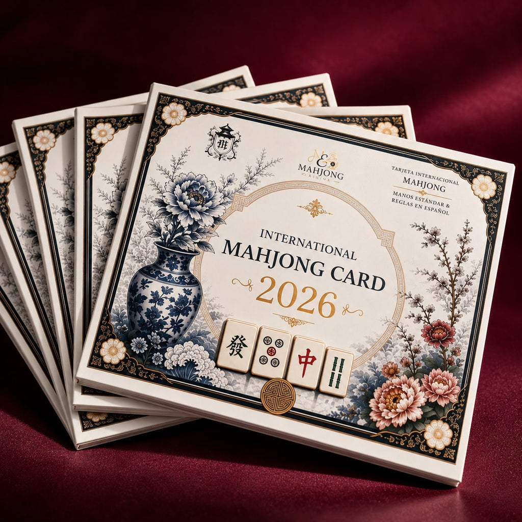 Tarjeta Internacional Mahjong 2026 en español – Pack + Stickers, primer plano