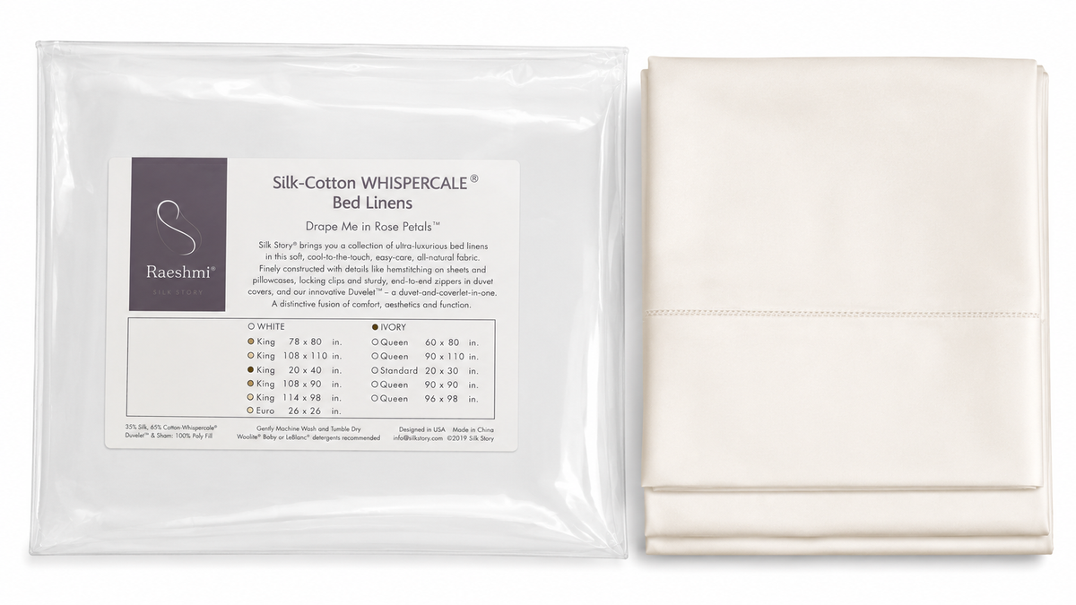 Set de 2 Fundas de Almohada Seda-Algodón – Ivory, King (20x40 in)