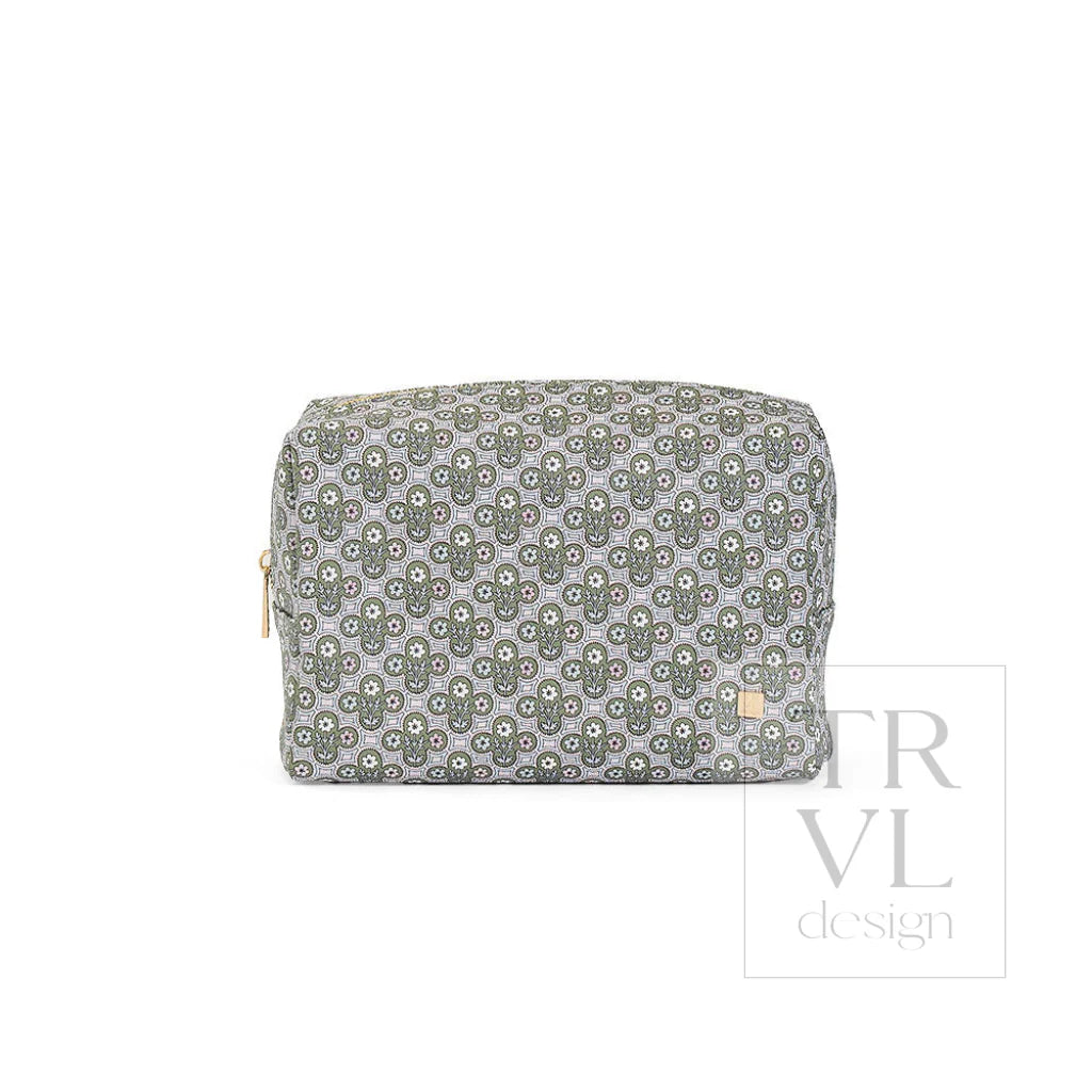 Luxe Everyday Cosmetic Bag - Surrey With Green Pinstripe Liner