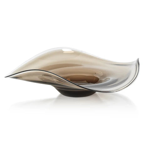 Tropezana Wave Glass Bowl Taupe 18 x 4.75 In