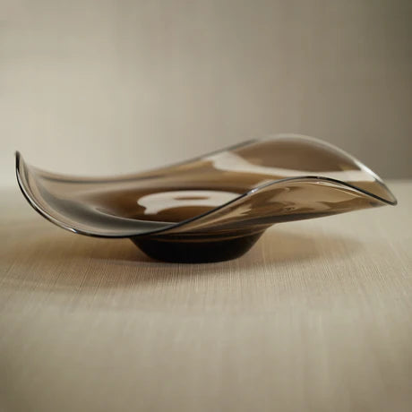 Tropezana Wave Glass Bowl Taupe 18 x 4.75 In