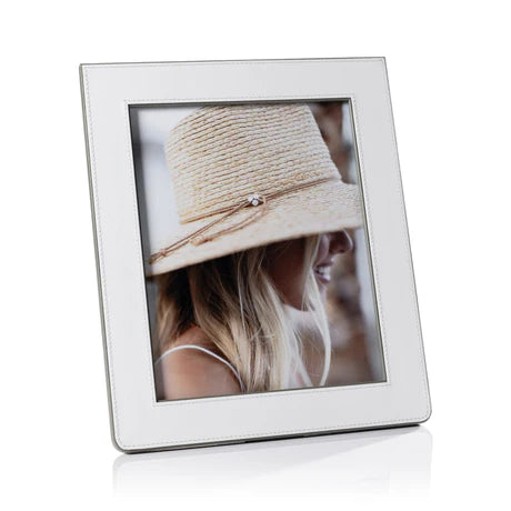 Nappa Leather Photo Frame White And Grey 8 x 10 In