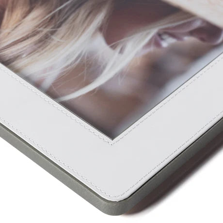 Nappa Leather Photo Frame White And Grey 8 x 10 In