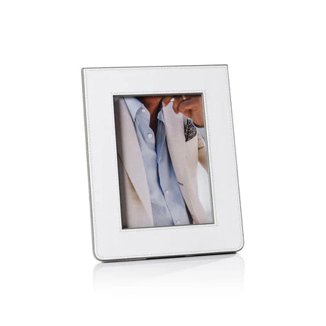 Nappa Leather Photo Frame White And Grey 5 x 7 In