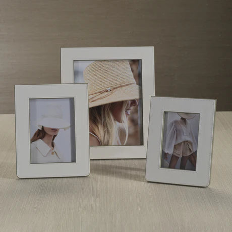 Nappa Leather Photo Frame White And Grey 5 x 7 In