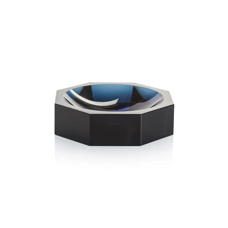 Glass Crystal Octagon Bowl Deep Blue 7.25 In x 2 In