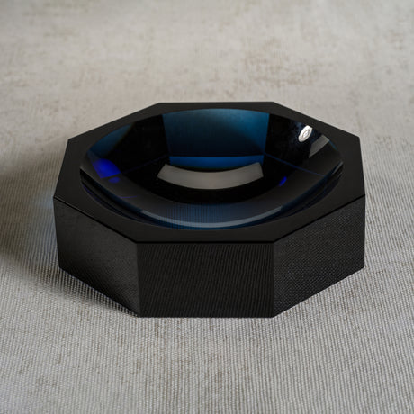 Glass Crystal Octagon Bowl Deep Blue 7.25 In x 2 In