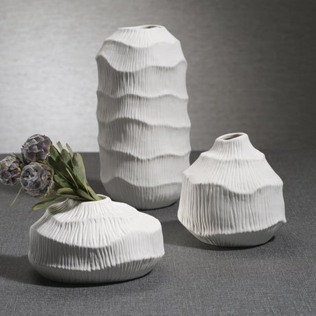 Textured Matte White Porcelain Vase Medium White 5.25 In x 5.25 In