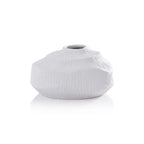 Textured Matte White Porcelain Vase Short White 6.25 In x 5.5 In x 3.5 In