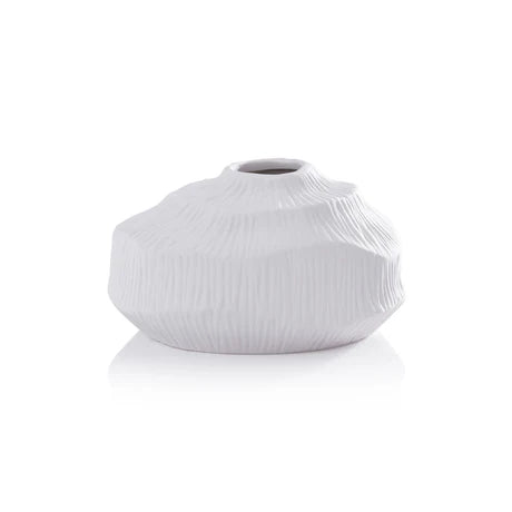 Textured Matte White Porcelain Vase Short White 6.25 In x 5.5 In x 3.5 In