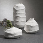 Textured Matte White Porcelain Vase Short White 6.25 In x 5.5 In x 3.5 In