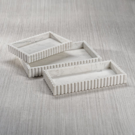 Camogli Scalloped Marble Tray Medium White 15 x 7 x 2 In