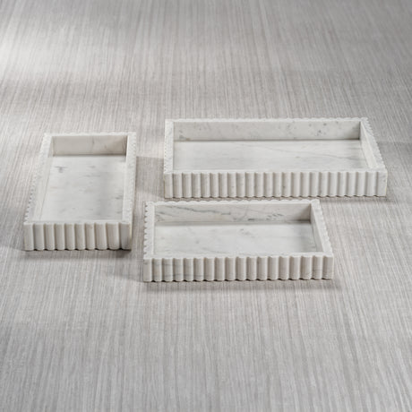 Camogli Scalloped Marble Tray Medium White 15 x 7 x 2 In
