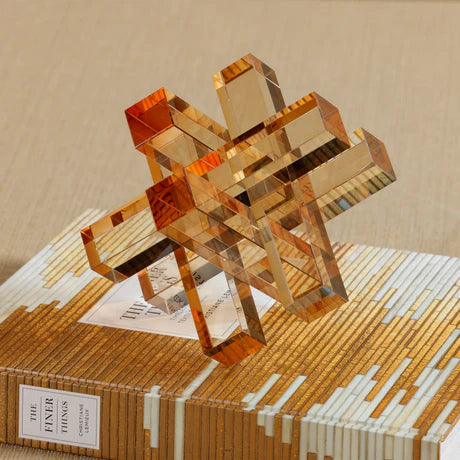 Crystal Glass Interlocking Bookend light Amber Ch 8146