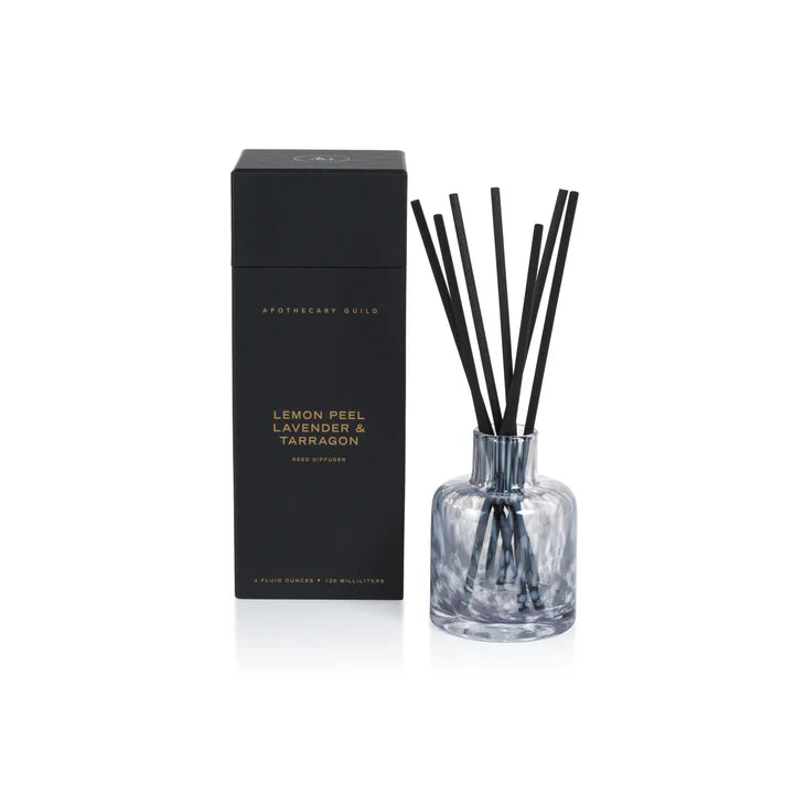Apothecary Guild Opal Glass Reed Diffuser In Gift Box-clear & Gray-lemon Peel,lavender & Tarragon 120 Ml