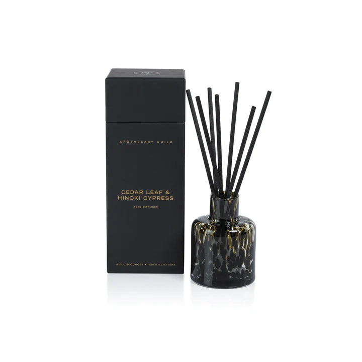 Apothecary Guild Opal Glass Reed Diffuser In Gift Box-amber & Black-cedar Leaf & Hinoki 120 Ml