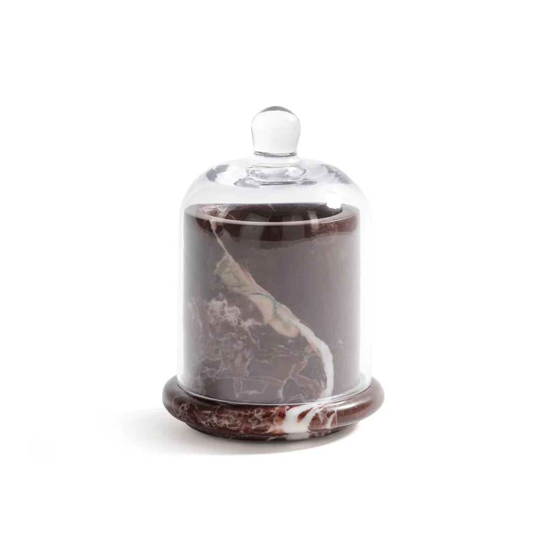 Marbella Scented Candle Jar with Cloche - Red Levanto Marble Cedar Leaf & Hinoki Cypress 185 G