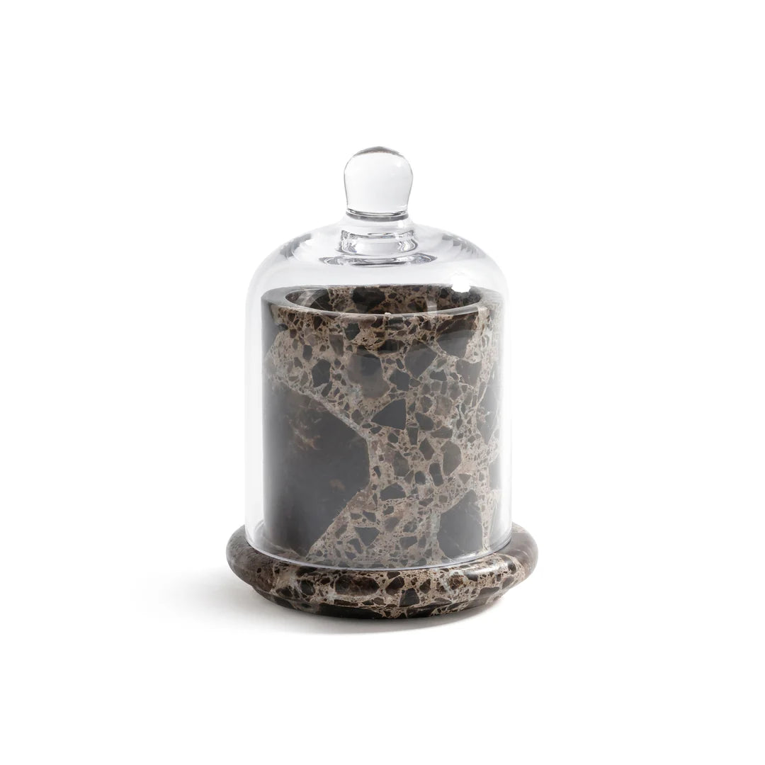 Marbella Scented Candle Jar with Cloche - Marrón Emperador Marble Tobacco Flower 185 G